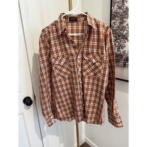 Wrangler Plaid Button Up‎ Long Sleeve Shirt Mens Size Medium Red Brown